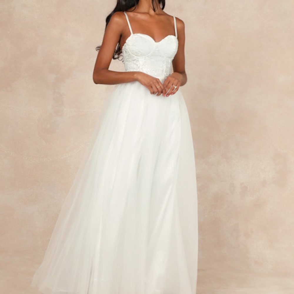 Lulus Ethereal Romance White Sleeveless Embroidered Bustier Maxi Dress - Size XS